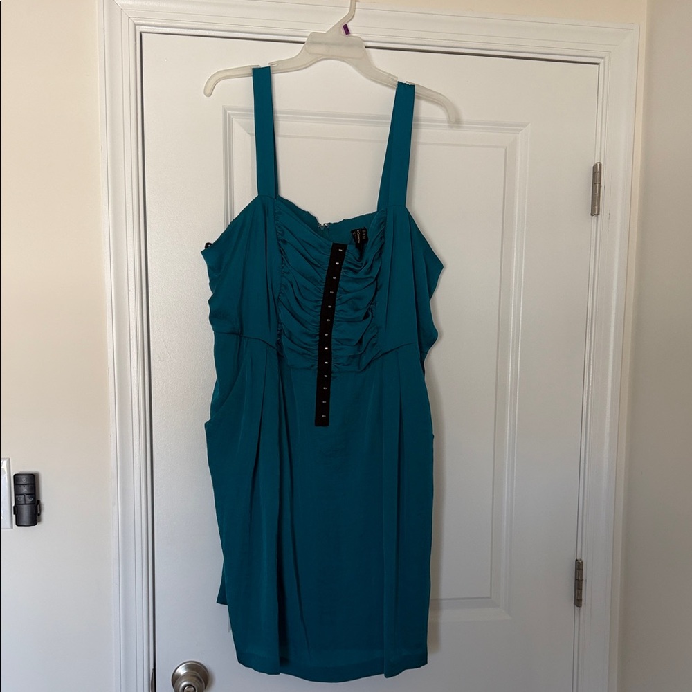 Torrid Teal Sleeveless Ruched Front Dress